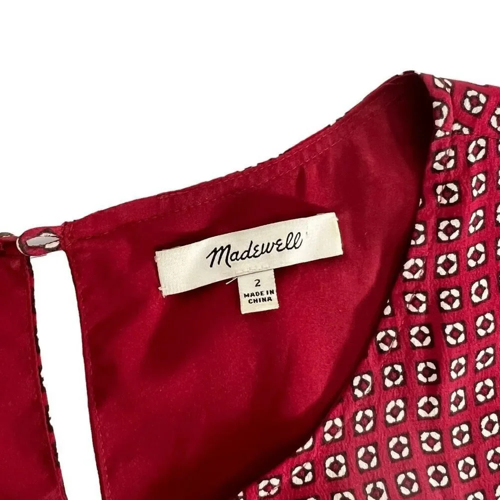 Madewell Light-weight Small Oversized Silk Short Sleeve Ascot Tile Drop Waist Dr